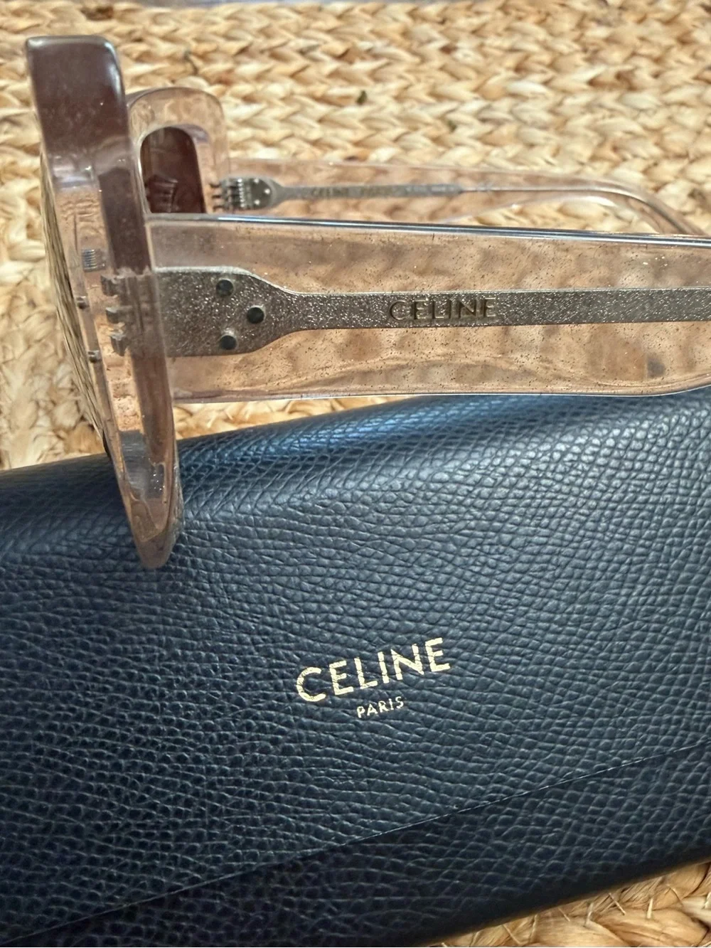 Authentic Celine Translucent Beige Sparkling Frame Sunglasses with Brown Lenses